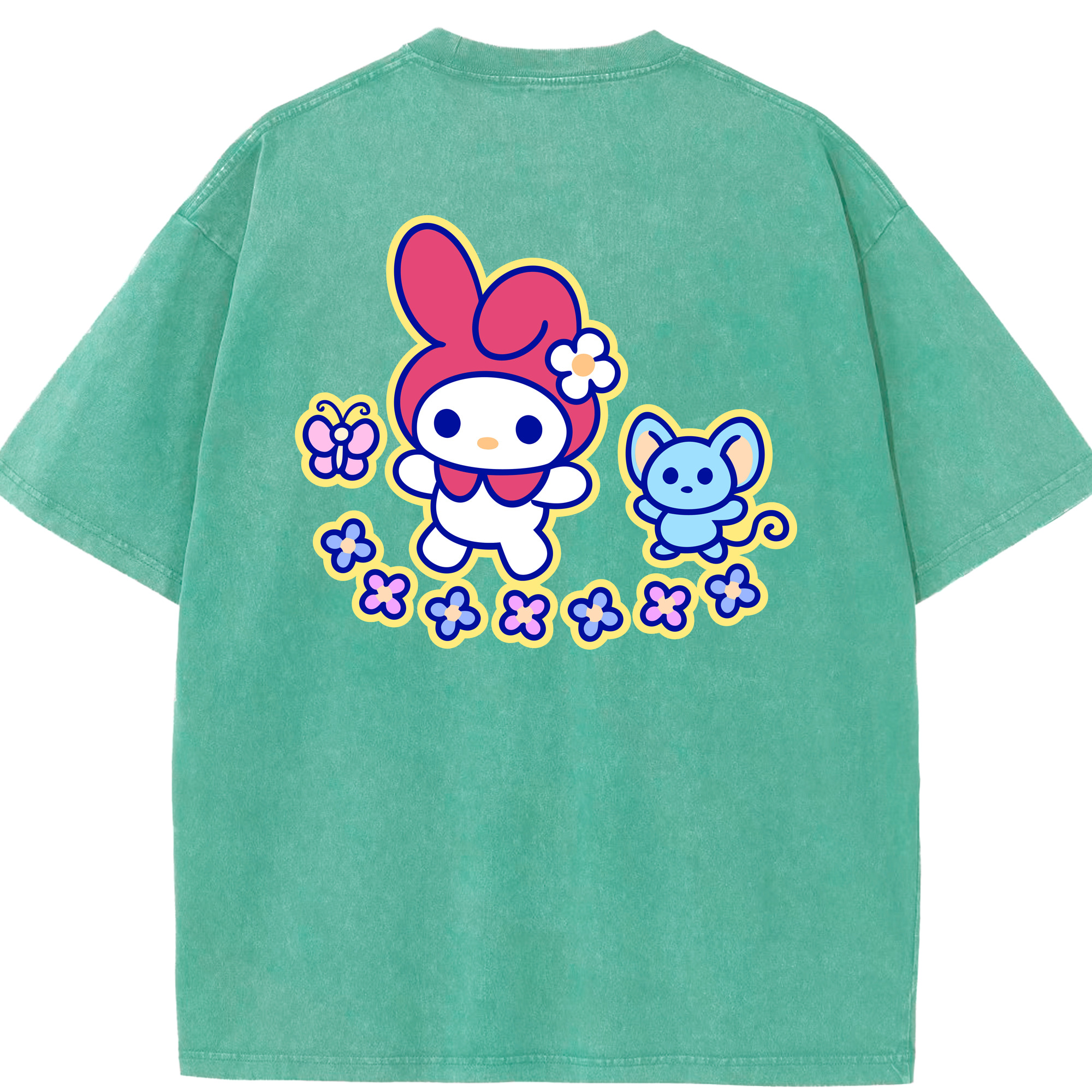 （画像用） Hello Kitty ハローキティ 綿100% ヴィンテージ風 半袖Tシャツ（背面プリント）